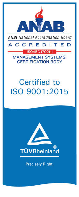 ANAB accredited — TÜV Rheinland, certified to ISO 9001:2015